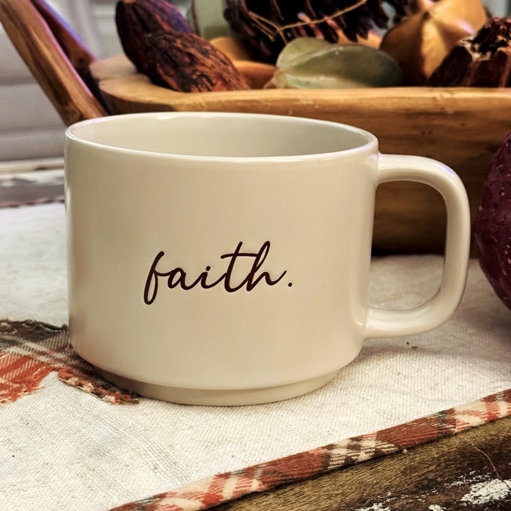 Nicole Miller New York Coffee Mug “Faith” Embossed Script